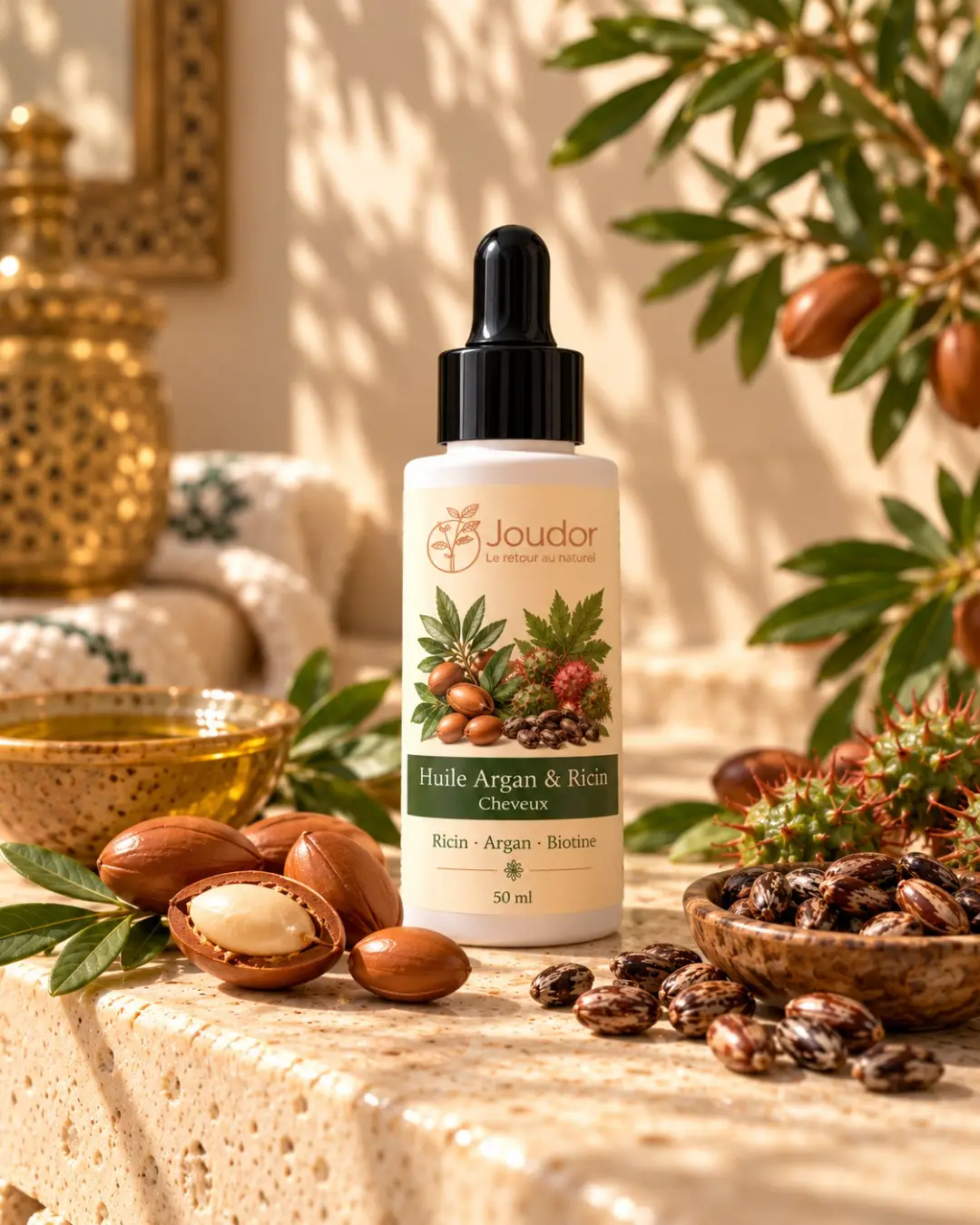 Huile argan & ricin JOUDOR 50 ml : flacon