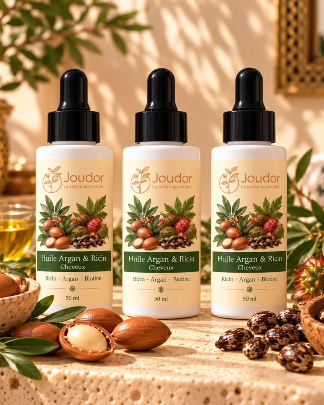 Huile argan & ricin JOUDOR 50 ml : packs 1, 2 et 3 flacons
