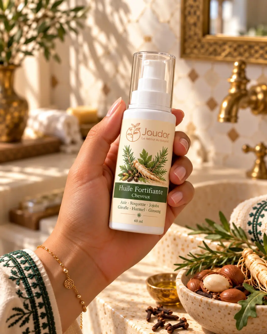 Huile fortifiante JOUDOR 60 ml : flacon en main
